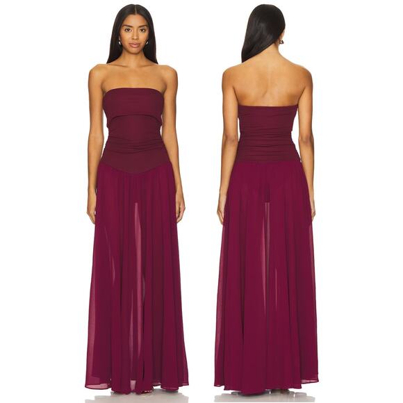 Camila Coelho Minji Maxi Dress Strapless Party Formal Elegant Wedding Maroon SM - Picture 1 of 11